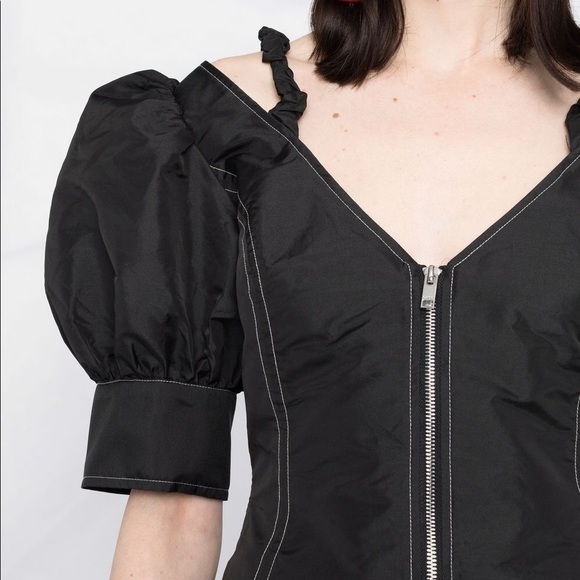 NWT Ganni Taffeta Puff-Shoulder Mini Dress | Size 38 - Picture 7 of 12